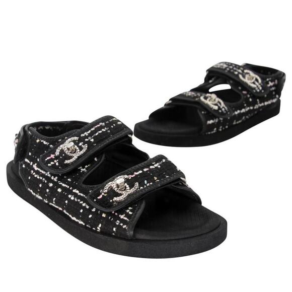 Chanel Turnlock 39 Tweed Leather Cc Dad Sandals CC-0712N-0001 - Picture 2 of 11